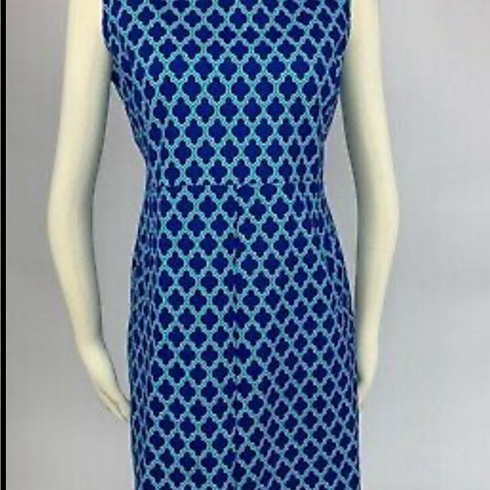 The Lands' End Women's Blue Green Geometric Print Sleeveless Dress